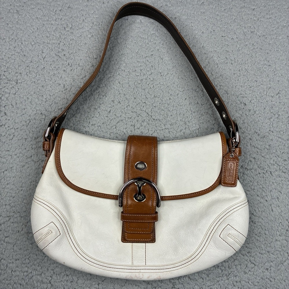 Coach Soho Flap F10192 Y2K White Brown Leather Shoulder Bag Purse